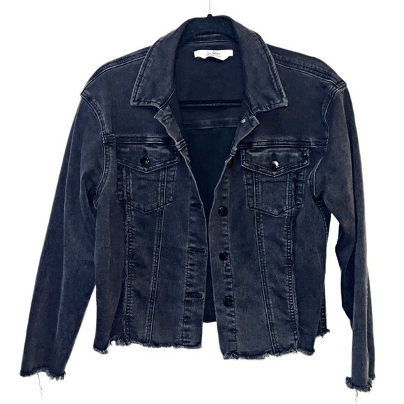 Sam Edelman The Jess Denim Oversized Jacket Frayed Hem Jean Sweater Stretch Med - Picture 4 of 10
